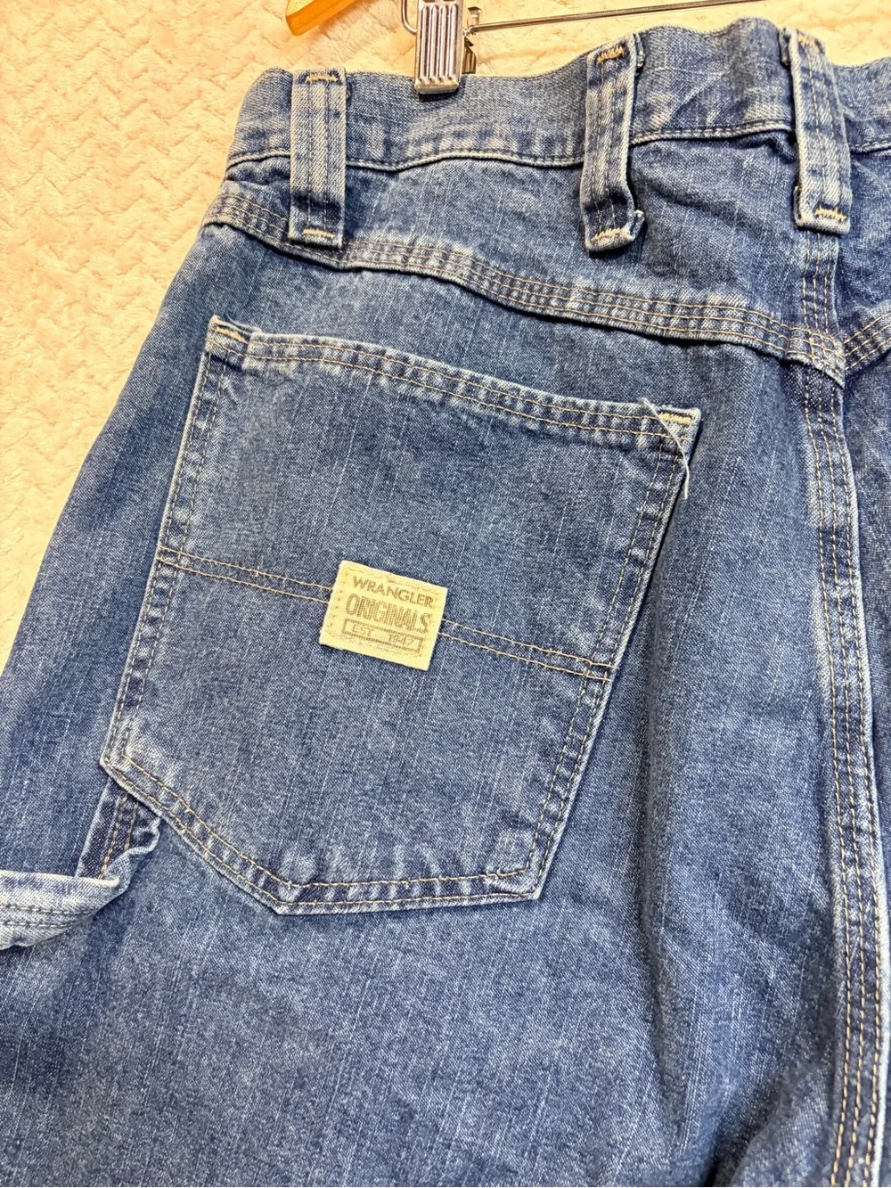Vintage Mens 34 Wrangler Originals Denim Carpenter Shorts Utility Y2K Jorts
